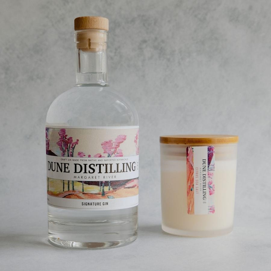 Dune Distilling Co Signature Gin and matching Citrus Sea Salt Candle handmade in Margaret River Western Australia