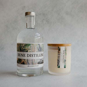 Dune Distilling Co Lime and Green Tea Gin and matching Lime White Pepper Candle handmade in Margaret River Western Australia